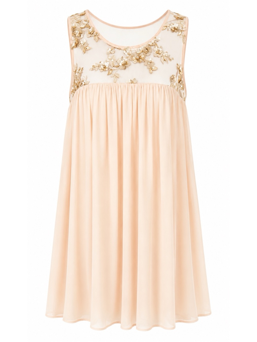 NWOT Tobi Blush & Gold “No Love Lost” Sheer Floral Shift Dress Womens Size M